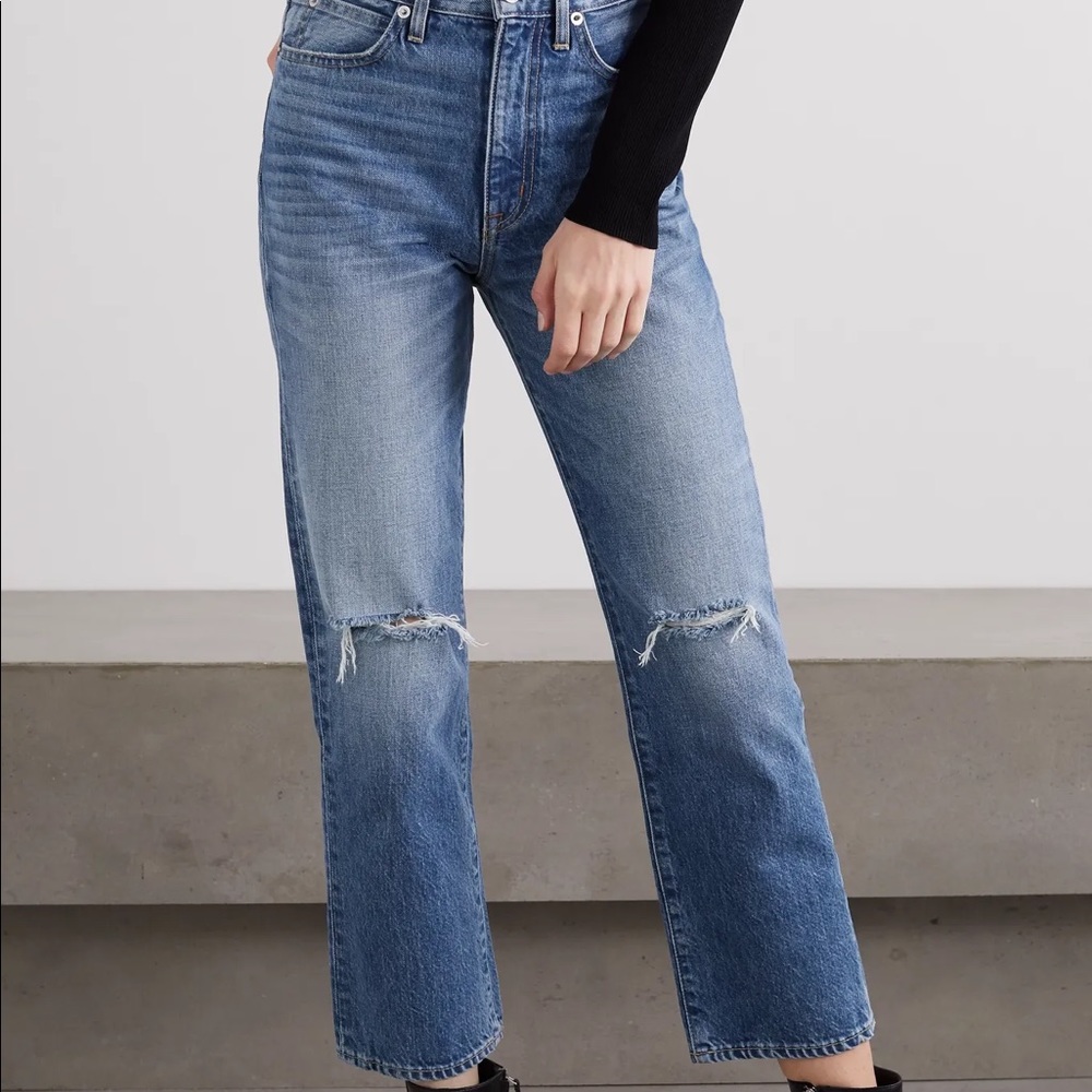 SLVRLAKE London Crop distressed high-rise straight